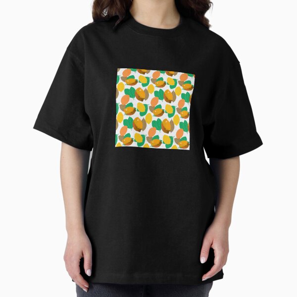 Warm yellow lemons and green leafs on white background. Oversized T-Shirt