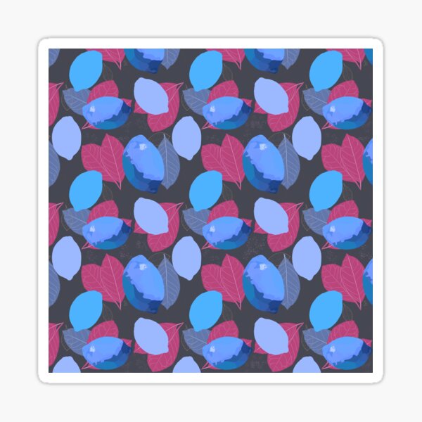  Blue lemons and raspberry and grey leafs on grey background. Sticker