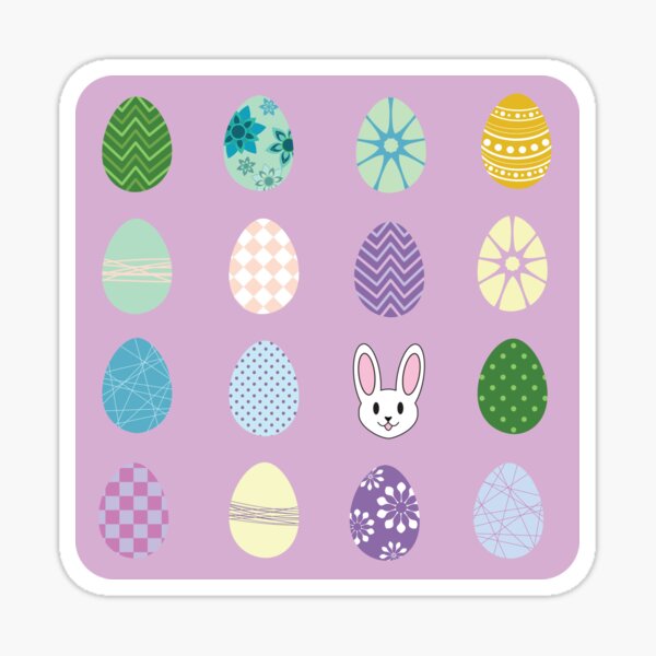 Cute Easter Bunnies Colorful Patterned Egg Hunt Sticker