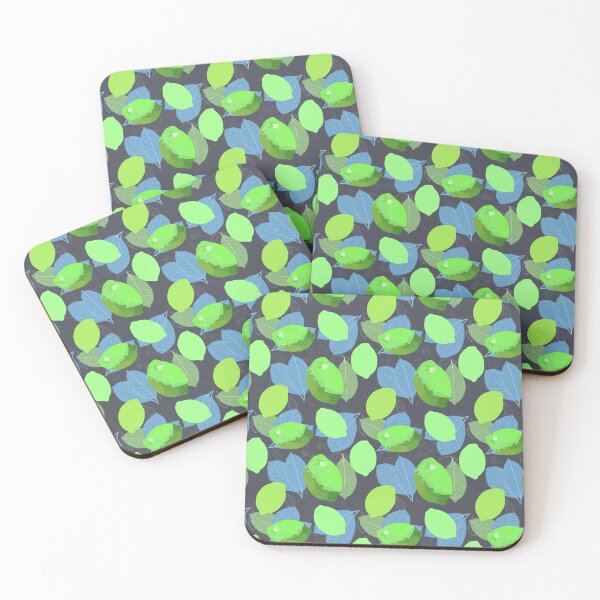 Item preview, Green Lemons, blue and green leafs on inkwell gray background. designed and sold by A-using-colors.