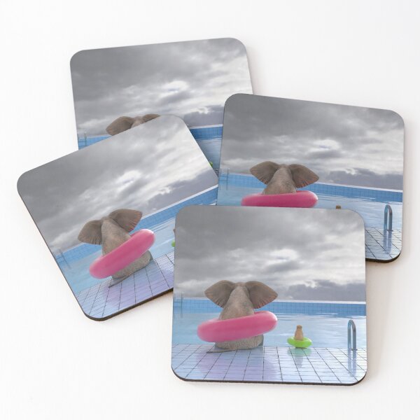 Item preview, elephant and dog sit on the edge of the pool  designed and sold by Mike Kiev art.
