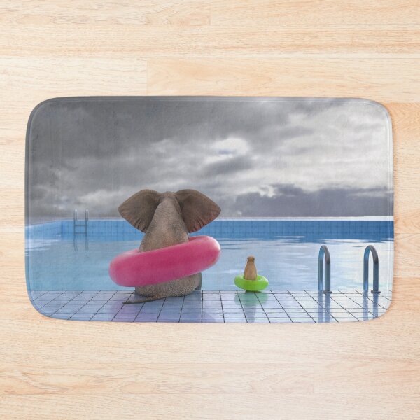 Item preview, elephant and dog sit on the edge of the pool  designed and sold by Mike Kiev art.