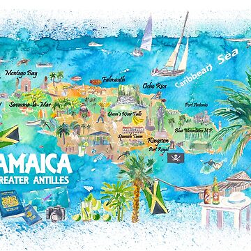 Artwork thumbnail, Jamaica Illustrated Travel Map with Roads and Highlights by artshop77