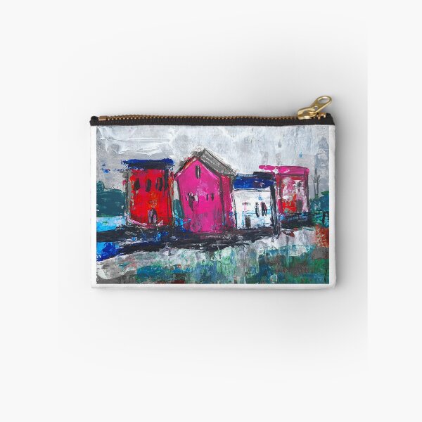Item preview, Colorful abstract houses row of houses purple blue red gray houses painting paintings art artwork designed and sold by elenah0707.
