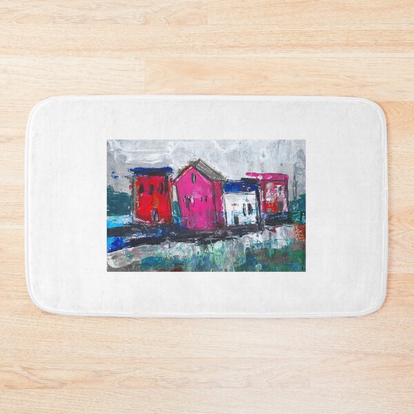 Item preview, Colorful abstract houses row of houses purple blue red gray houses painting paintings art artwork designed and sold by elenah0707.