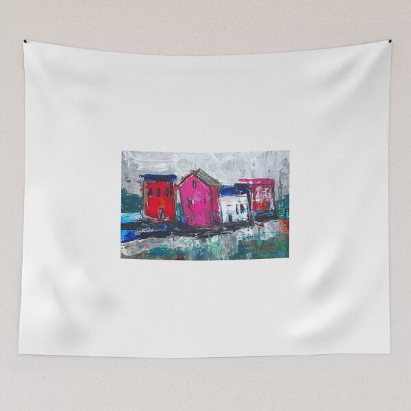Item preview, Colorful abstract houses row of houses purple blue red gray houses painting paintings art artwork designed and sold by elenah0707.