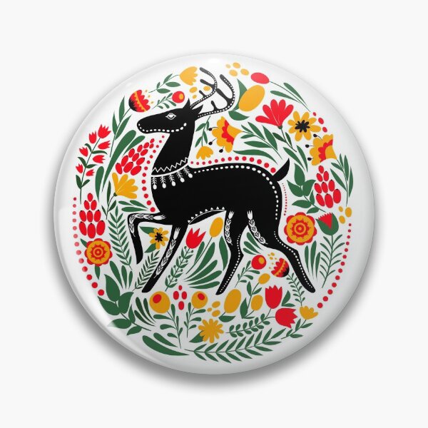 Item preview, Folk Art Style Black Stag Deer with Foliage designed and sold by Pixelchicken.