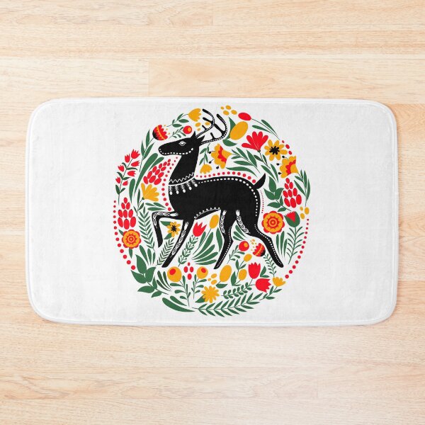 Item preview, Folk Art Style Black Stag Deer with Foliage designed and sold by Pixelchicken.
