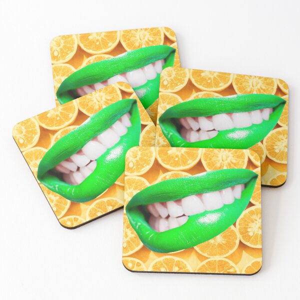 Item preview, Luscious green lips on a background of zesty oranges designed and sold by cheeseonbread.