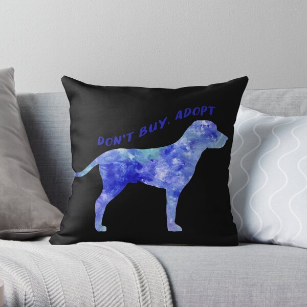 Dont Buy Adopt I love dogs Watercolor blue watercolour dog blue Throw Pillow
