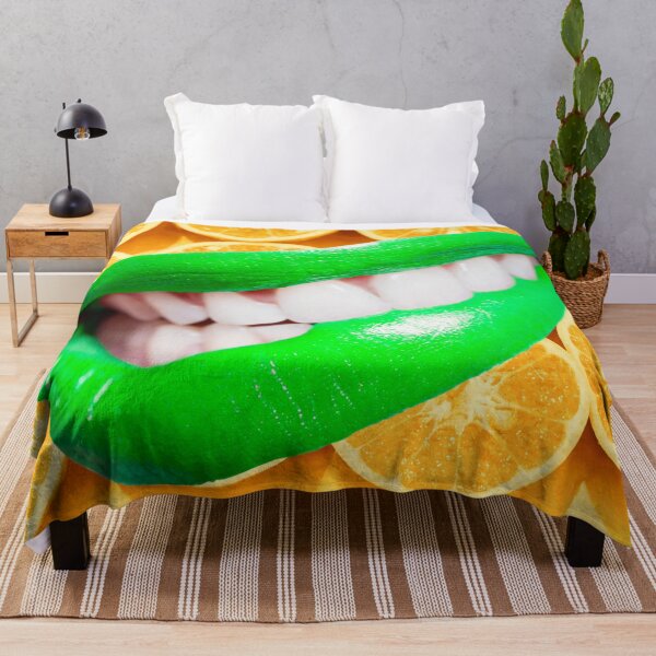 Item preview, Luscious green lips on a background of zesty oranges designed and sold by cheeseonbread.