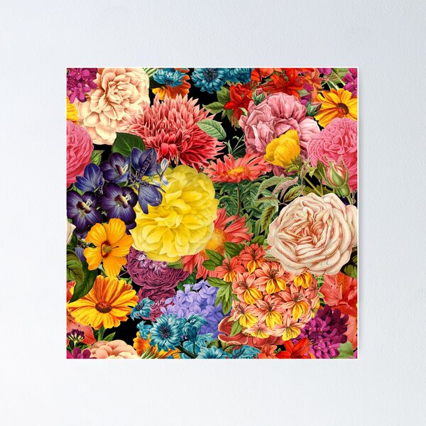 Item preview, Rose, peony, and blue flowers night garden pattern cottagecore aesthetic designed and sold by PG Illustration.