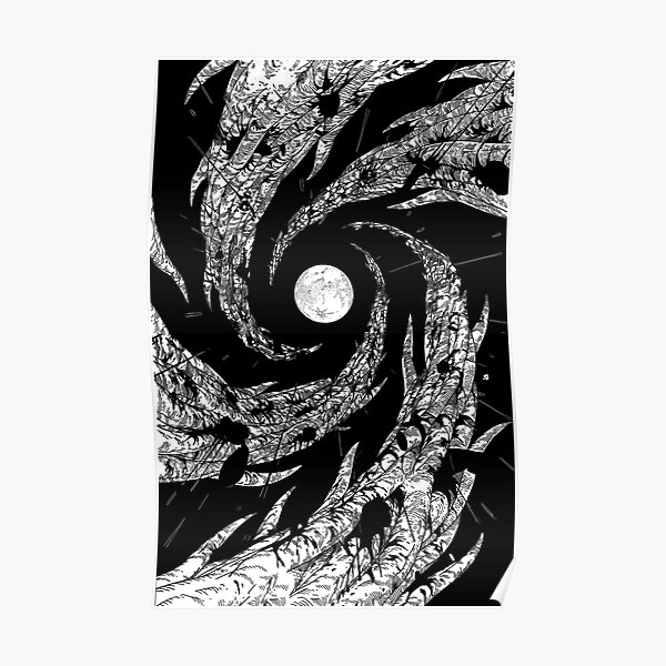 Lune noire, pluie et arbres Poster