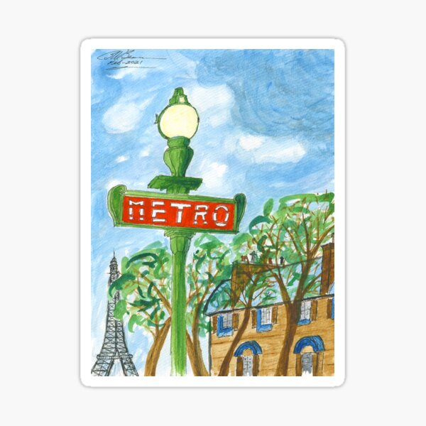 Item preview, Paris! - Metro Sign & Eiffel Tower - Original Watercolor designed and sold by BWBConcepts.