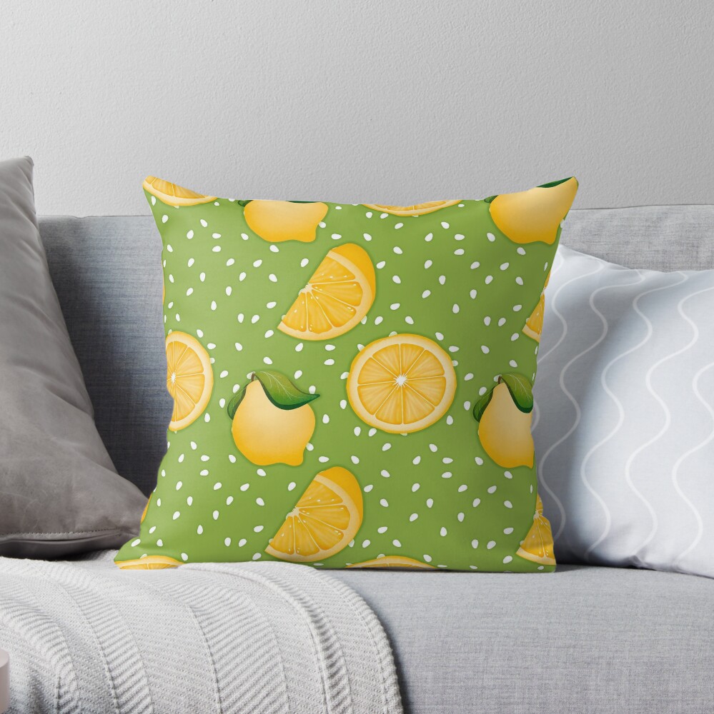 Lemon on Green Throw Pillow