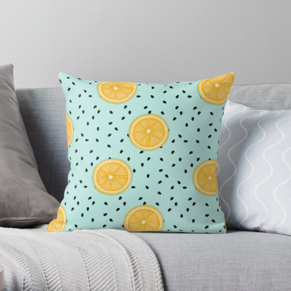 Lemons on Blue Throw Pillow