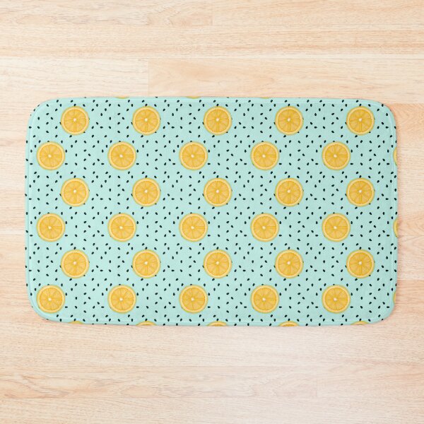 Lemons on Blue Bath Mat