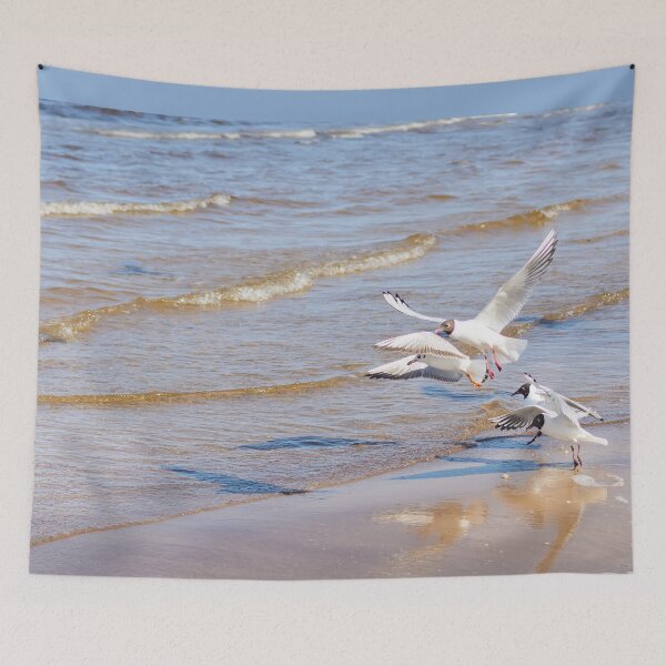 Item preview, Flock of seagulls flying off above the water designed and sold by lena-maximova.