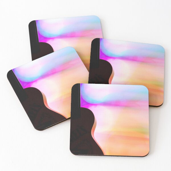 Item preview, Silhouette of a ukulele in front of colorful lights background designed and sold by FCEalin.