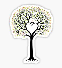 Wedding tree with heart shaped branches and birds Sticker