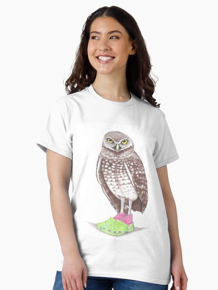 Thumbnail 1 of 7, Classic T-Shirt, Burrowing Owl in Crocs designed and sold by JimsBirds.