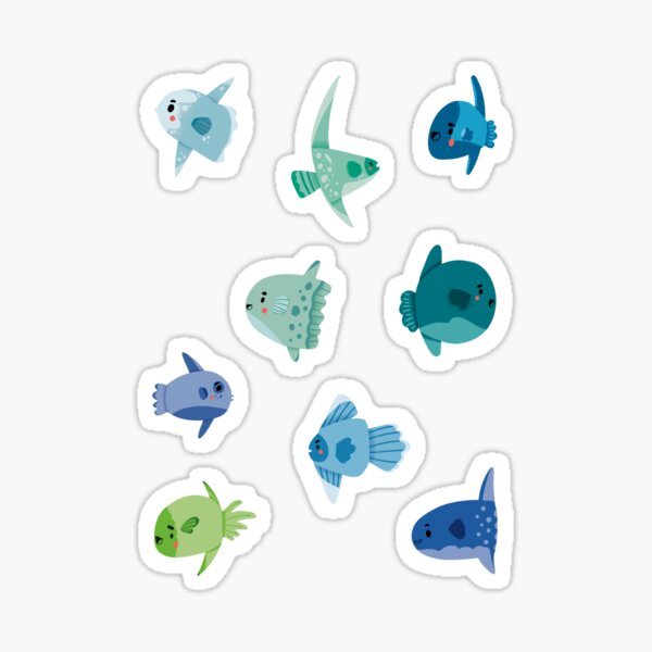 Vista previa del artículo con la obra «Cute Mola Mola Sunfish - Dibujos animados monocromáticos azul y verde», diseñado y vendido por TheRainbowRoom.