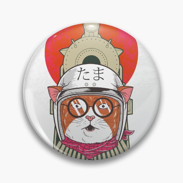 Item preview, Tama Cat! A beautiful design of a calico cat in a helmet in front of a train - Tribute to the station master and operating officer at the Kishi station in Japan designed and sold by crazycollective.