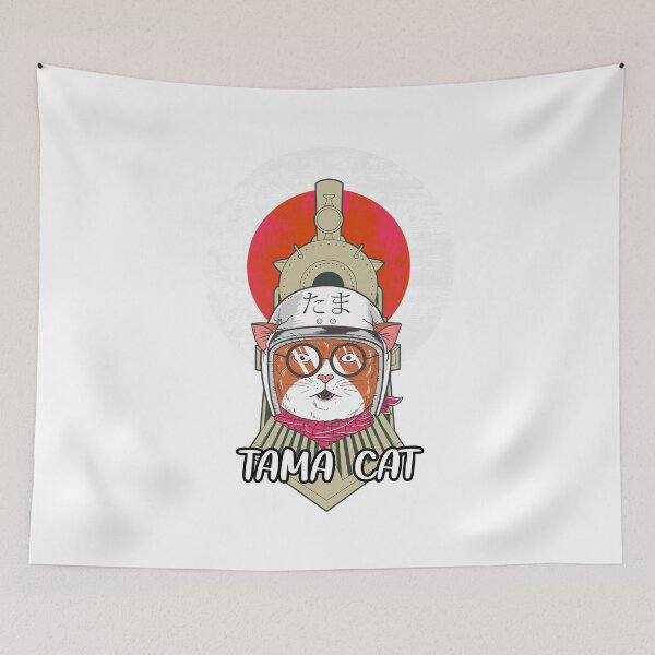 Item preview, Tama Cat! A beautiful design of a calico cat in a helmet in front of a train - Tribute to the station master and operating officer at the Kishi station in Japan designed and sold by crazycollective.
