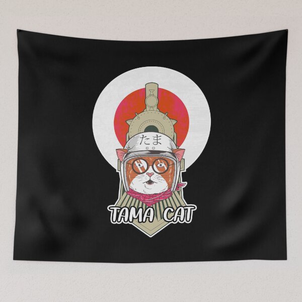 Item preview, Tama Cat! A beautiful design of a calico cat in a helmet in front of a train - Tribute to the station master and operating officer at the Kishi station in Japan designed and sold by crazycollective.