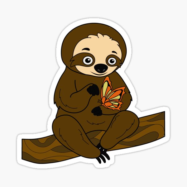 Sloth and Butterfly Sitting in a Tree Sticker