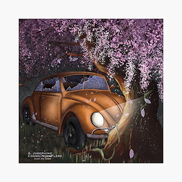 Sakura Blossoms and Vintage Cars in a Junkyard · Creative Fabrica