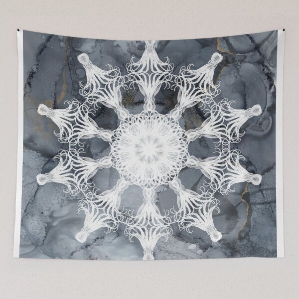 Item preview, Ink and gold vintage octopus gray mandala designed and sold by SilverSpiral.