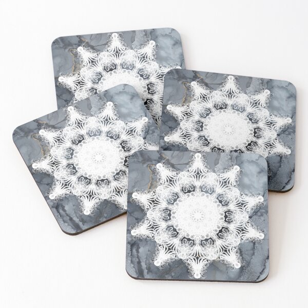 Item preview, Vintage octopus mandala on ink and gold in grayscale designed and sold by SilverSpiral.