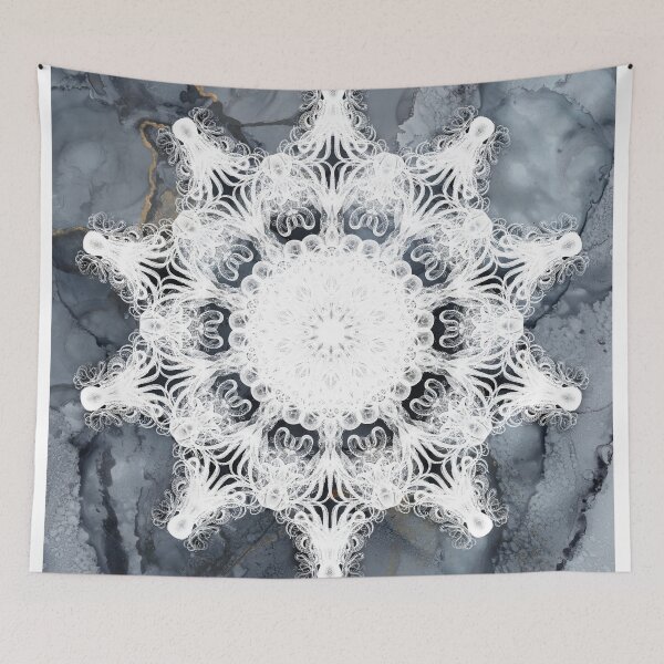 Item preview, Vintage octopus mandala on ink and gold in grayscale designed and sold by SilverSpiral.