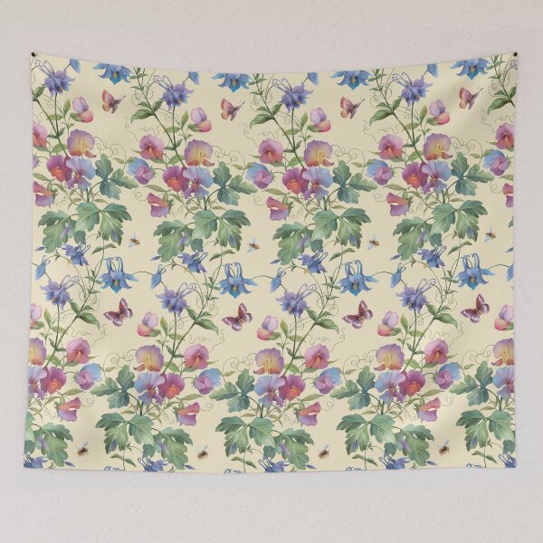 Item preview, Flowers and insects. Aquilegia and sweet peas  pattern #1 designed and sold by fairytaleprints.