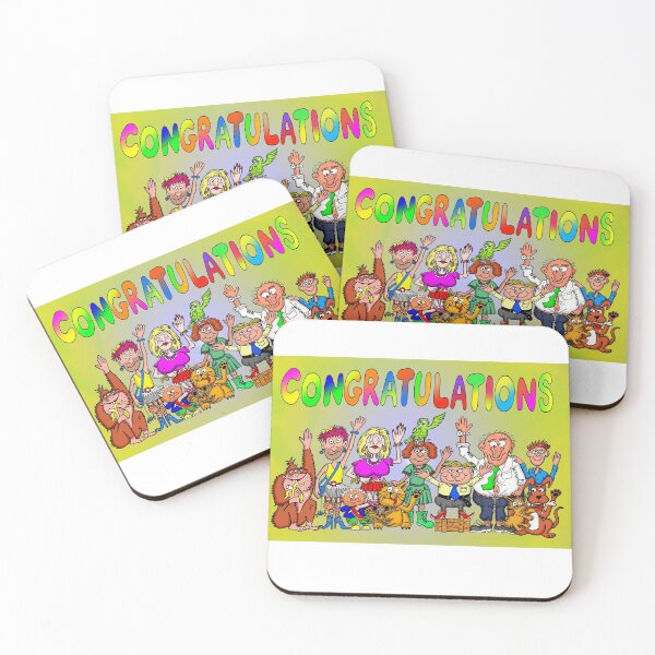 Item preview, Congratulations, a row of cartoon people wishing congratulations. designed and sold by Michael Mills.