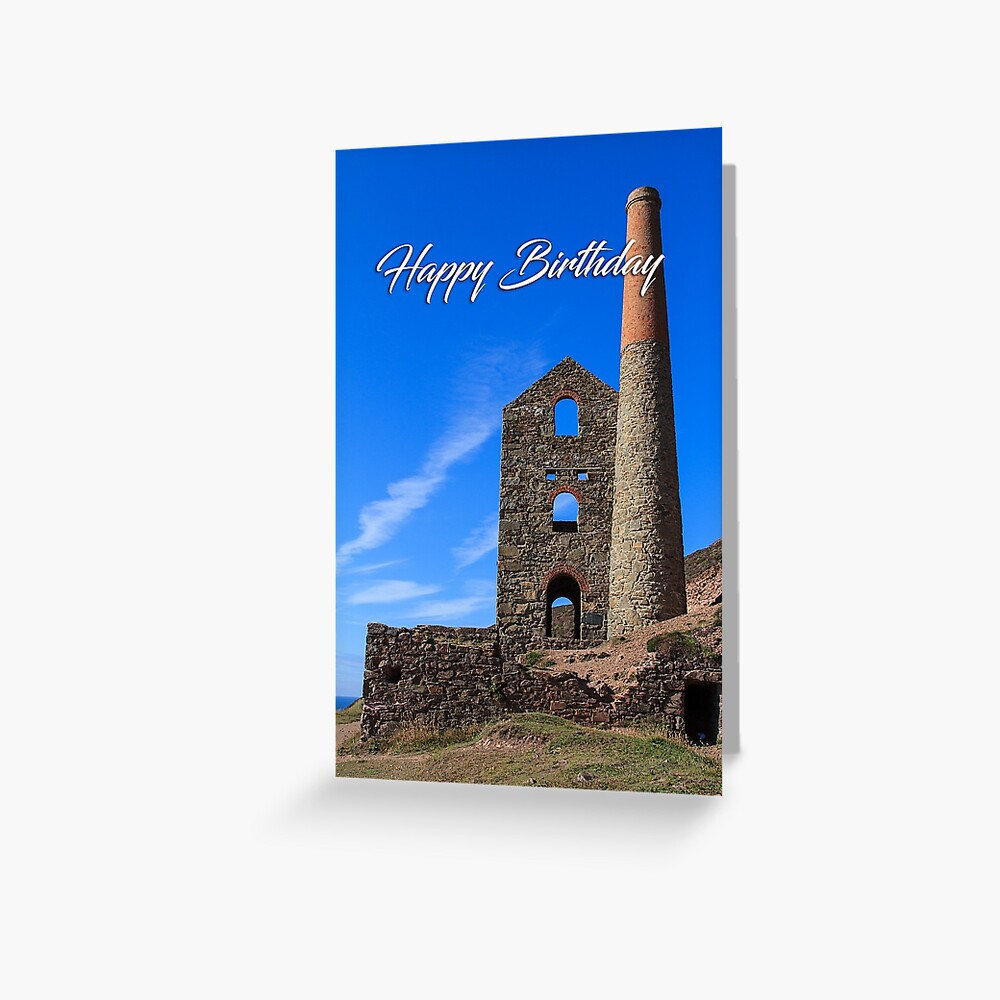 "Cornish Birthday card of Wheal Coates with Happy Birthday on the front " Greeting Card for Sale