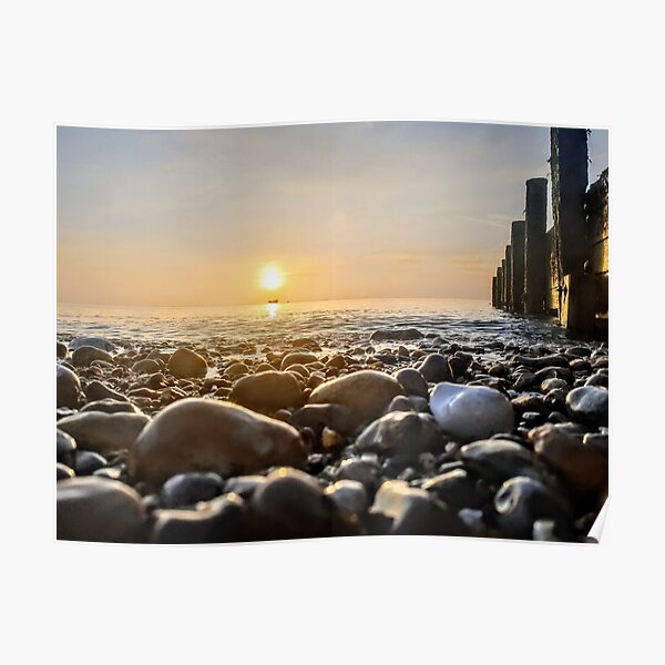 Pebbles, Sunrise and Boat Poster