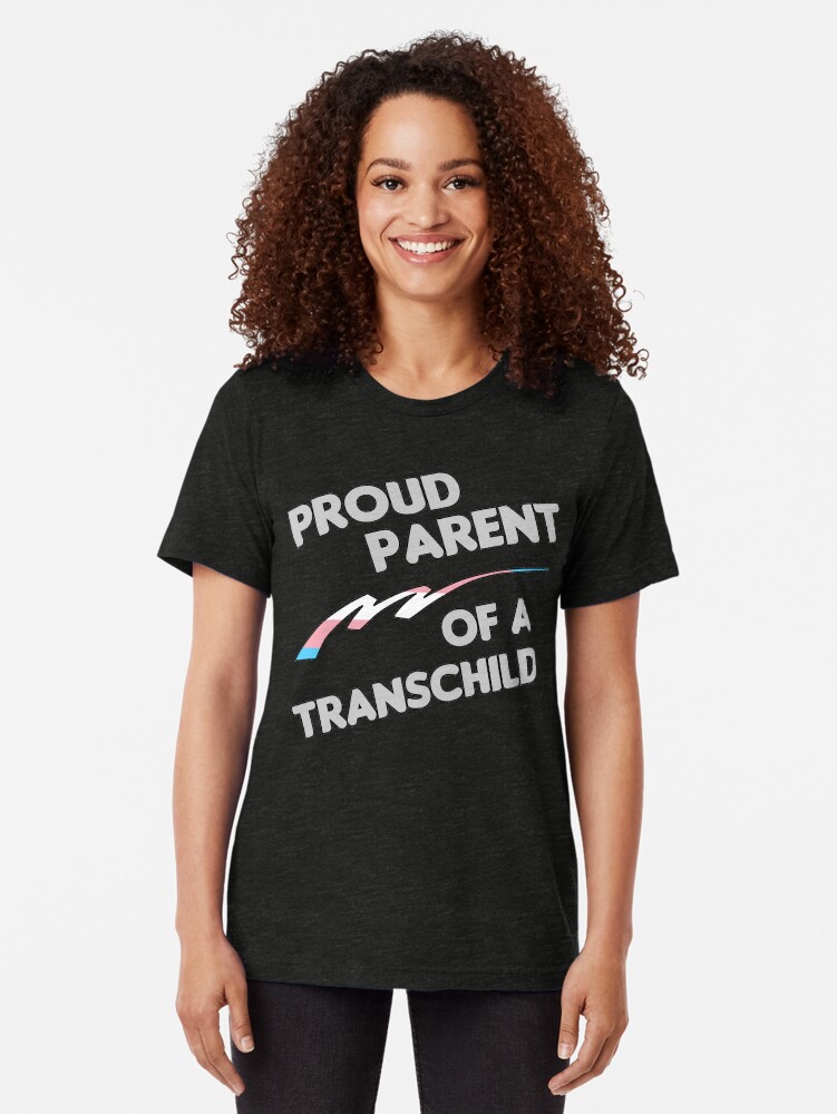 Alternate view of Proud Trans child Parent Tri-blend T-Shirt