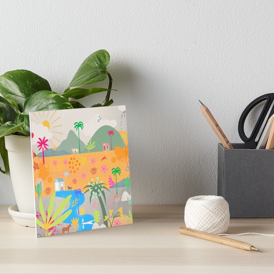 Palm and River Landscape Art Board Print