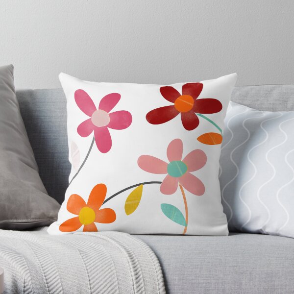 Aesthetic fun and artsy graphic watercolor vibrant flowers floral sketch- Caroline Laursen Original Throw Pillow