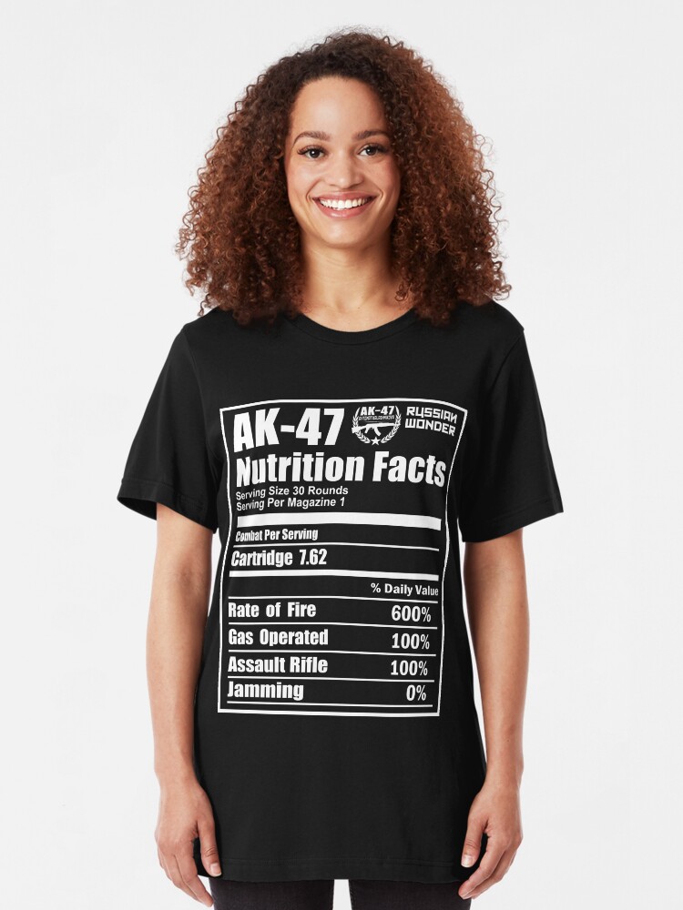 New AK-47 Kalashnikov Nutrition Facts Russian Wonder Assault Rifle Funny T-shirt