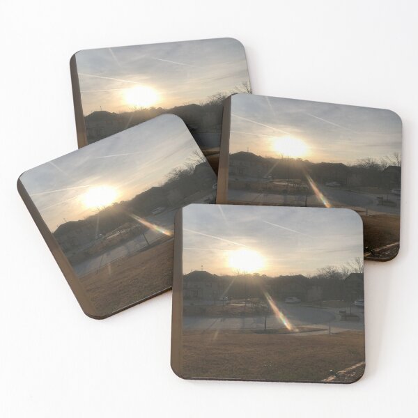 Item preview, Front Yard Golden Sunrise in Cul De Sac Early Morning Flying Jet Streaks in Grey Blue Clear Sky designed and sold by NadeenInspires.