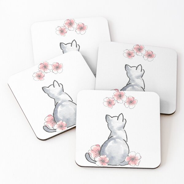 Item preview, gray kitten pink apple blossoms designed and sold by WiMGcreative.