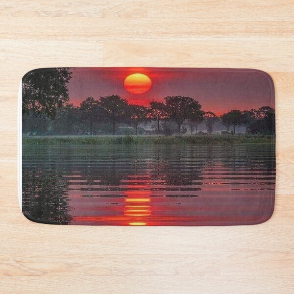 Item preview, Reflection of Red Hot Sunset in Misty Evening Sky Surrounded by Houses Trees The Lakes Cedar Grove, Georgia designed and sold by NadeenInspires.