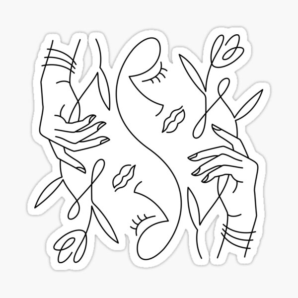 Abstract and contemporary women surreal face art. One line continuous drawing. Modern portrait. Sticker