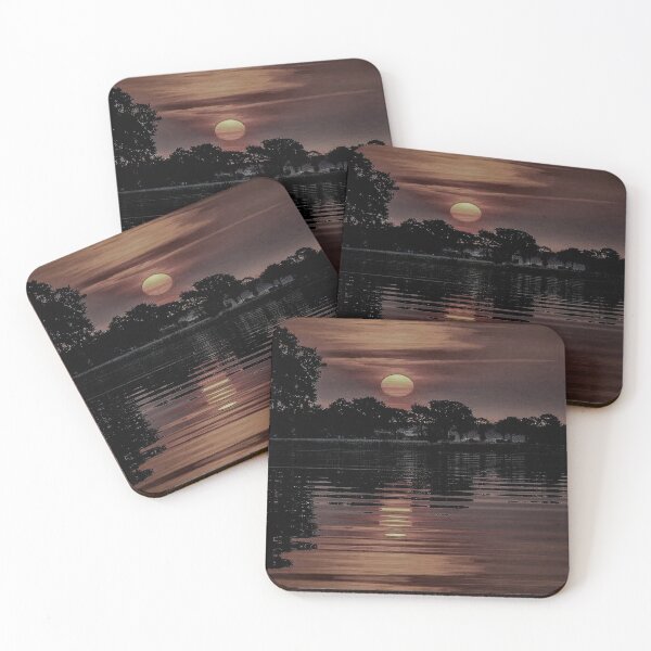 Item preview, Reflection of Golden Hot Sunset in Misty Evening Sky Surrounded by Houses Trees The Lakes Cedar Grove, Georgia designed and sold by NadeenInspires.