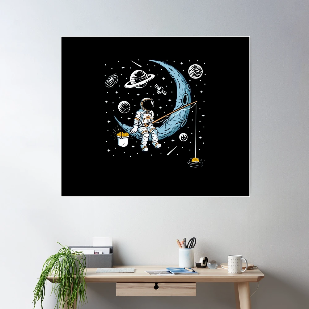 Astronaut Fishing Bitcoin Cryptocurrency - Funny Crypto Moon Poster