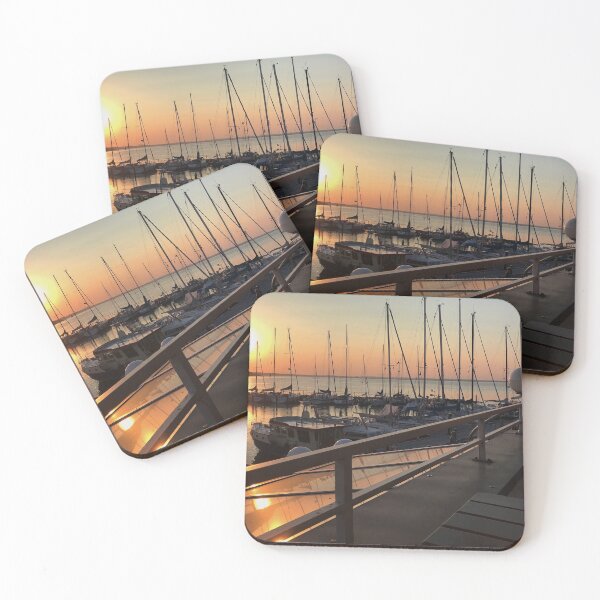 Item preview, Peaceful sunset over marina with sailboat mast on Baltic sea in Langballig yachting harbor, Schleswig- Flensburg, Germany  designed and sold by Khala.