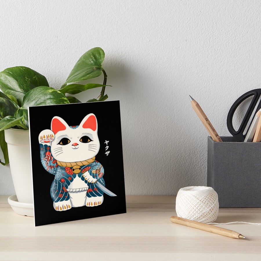 Lámina rígida «Lucky Cat Yakuza, lindo gatito yakuza con un tatuaje en